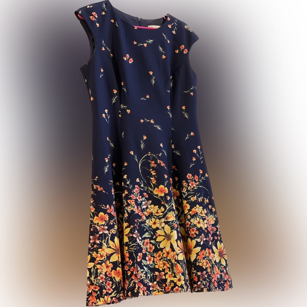 Navy and Floral Dress — By London Times, Size 10 - Picture 2 of 14